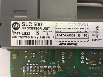 ALLEN BRADLEY 1747-L532 PROCESSOR UNIT 24VDC SER D PROC REV 4  1747-OS302 SER B