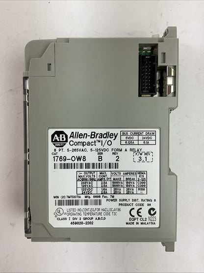 ALLEN BRADLEY 1769-OW8 SER B REV 2 F/W REV 3.1 8PT 5-265VAC 5-125VDC FORM A RELA