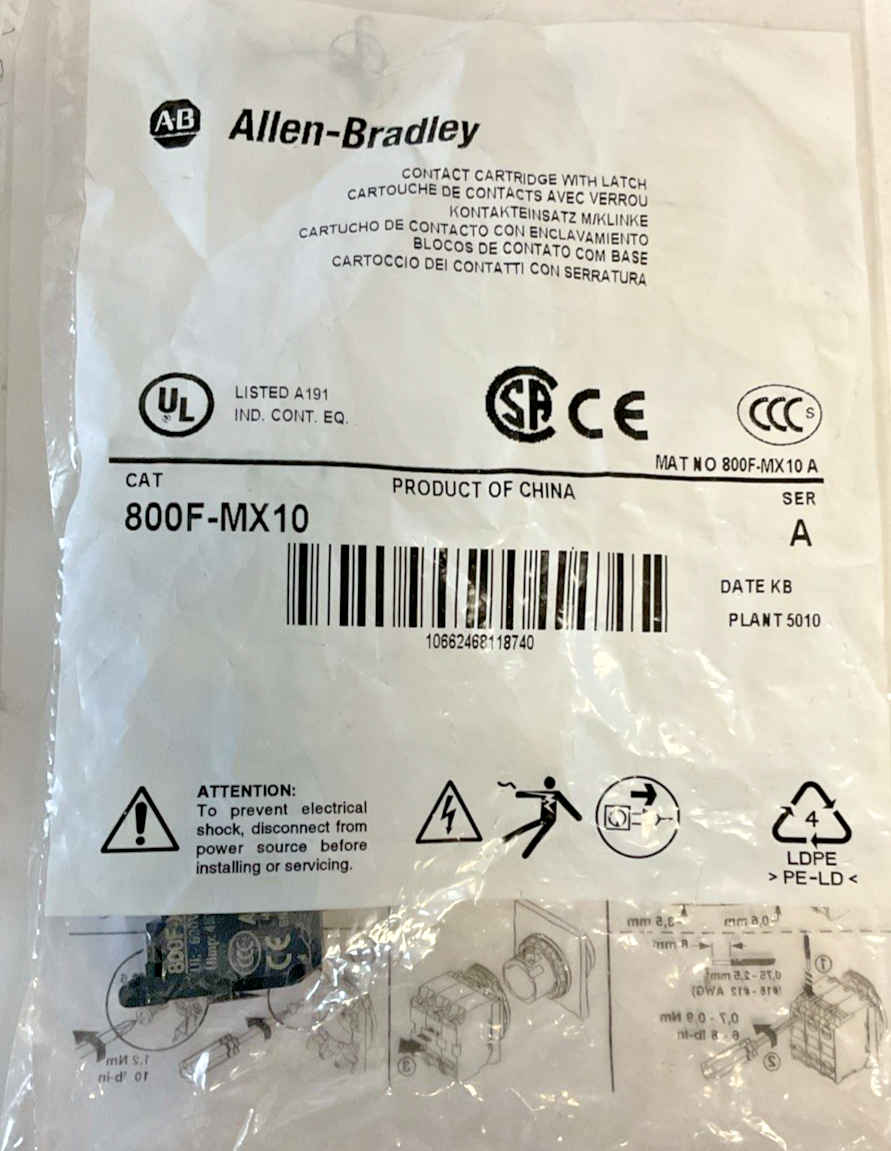 ALLEN BRADLEY 800F-MX10 CONTACT CARTRIDGE W/LATCH SER.A ***LOTOF2***