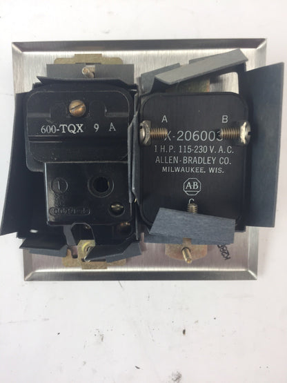 ALLEN BRADLEY 600-TQX9 MANUAL STARTING SWITCH WITH SELECTOR SWITCH 2 POLE