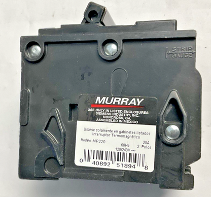 MURRAY MP220 CIRCUIT BREAKER 20A 2POLES 60HZ 240VAC****LOTOF3****