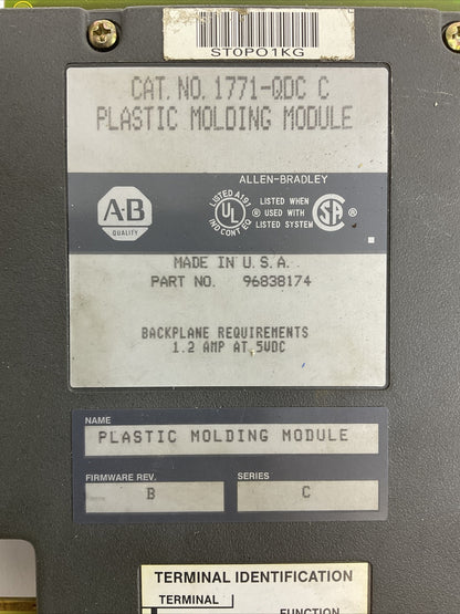 ALLEN BRADLEY 1771-QDC C PLASTIC MOLDING MODULE SER C FIRMWARE REV B 1.2A @ 5VDC