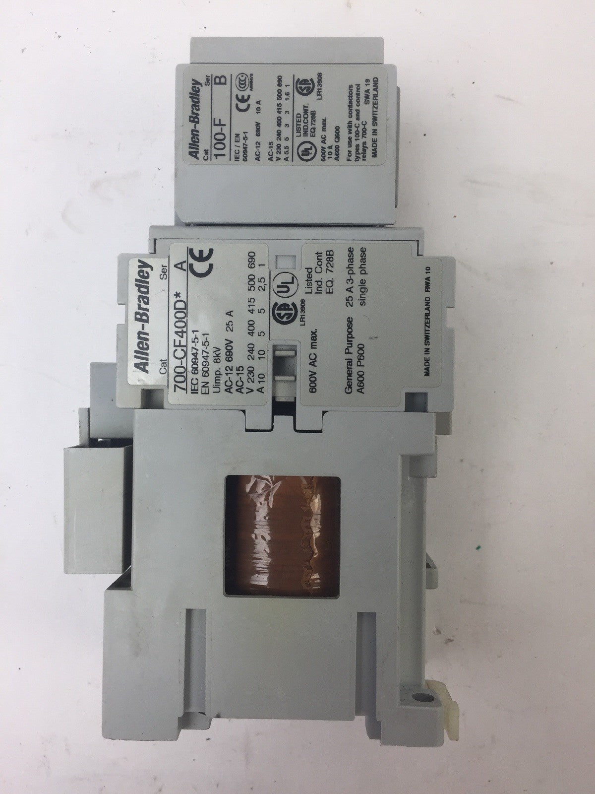 ALLEN BRADLEY 700-CF400D* CONTACTOR  600VAC 25A COIL 24VDC 100-F 100-FSD250
