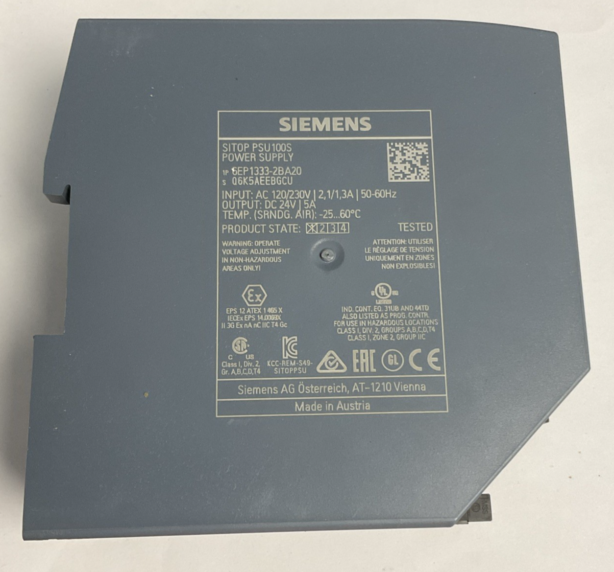 SIEMENS 6EP1332-2BA20 POWER SUPPLY 24VDC 5A 50/60HZ