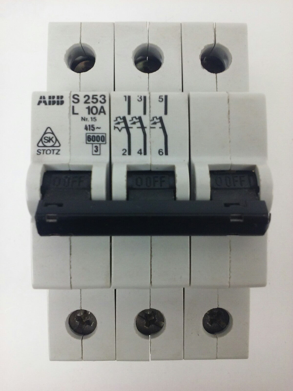 ABB, S253, L 10A, CIRCUIT BREAKER, Nr.15, 3P, 220/380VAC, MAX 240VAC, NEW, S2
