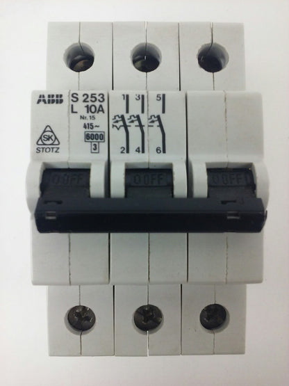 ABB, S253, L 10A, CIRCUIT BREAKER, Nr.15, 3P, 220/380VAC, MAX 240VAC, NEW, S2