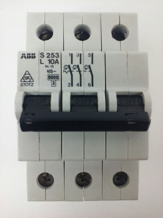 ABB, S253, L 10A, CIRCUIT BREAKER, Nr.15, 3P, 220/380VAC, MAX 240VAC, NEW, S2