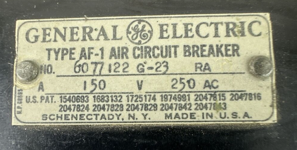 GE TYPE AF-1 AIR CIRCUIT BREAKER 150AMP 250VAC  6077122 G-23