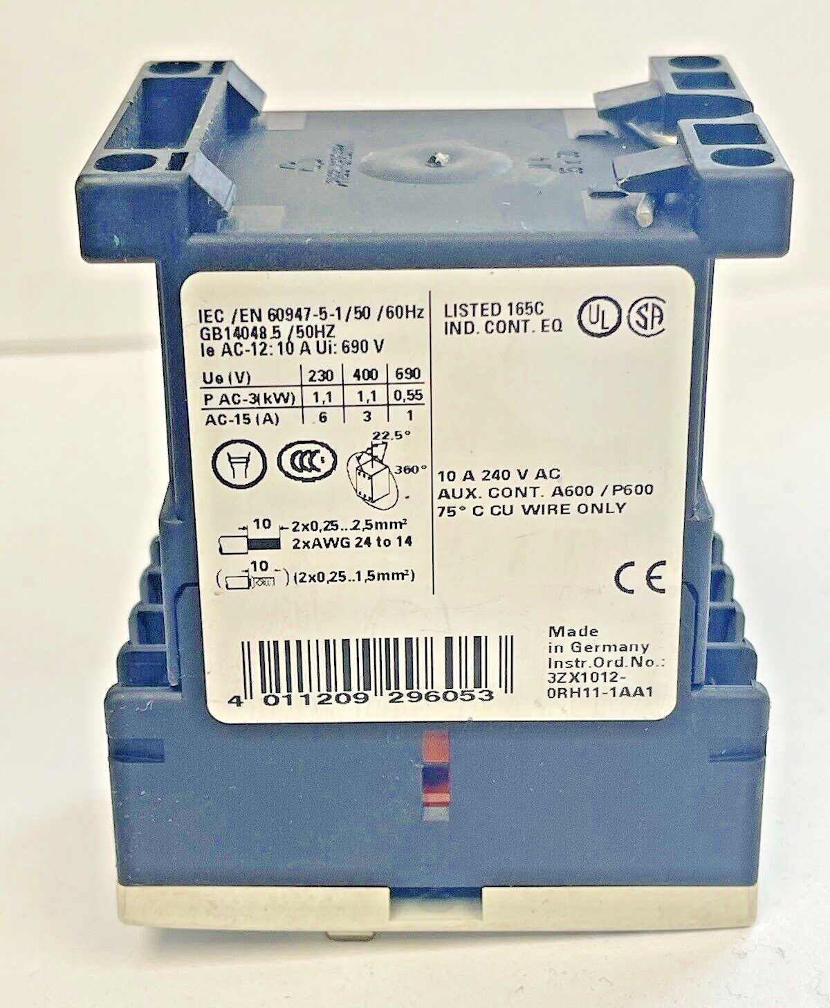 SIEMENS - 3RH1131-2BB40 - CONTROL RELAY - 10 A, 240 VAC, AUXILIARY CONTACT