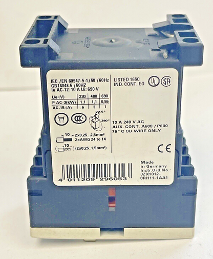 SIEMENS - 3RH1131-2BB40 - CONTROL RELAY - 10 A, 240 VAC, AUXILIARY CONTACT