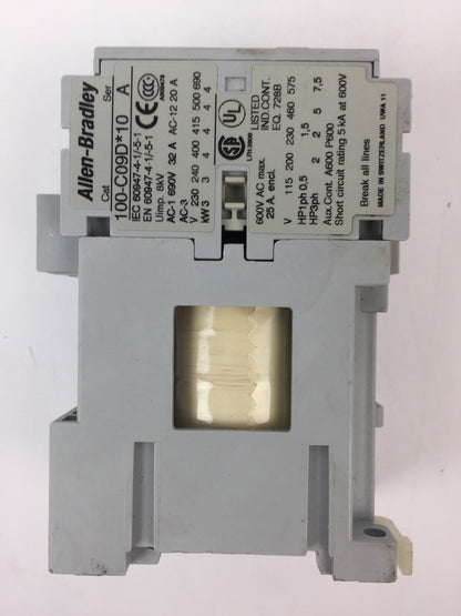ALLEN BRADLEY 100-C09D*10 CONTACTOR 600VAC 25A COIL 24VDC