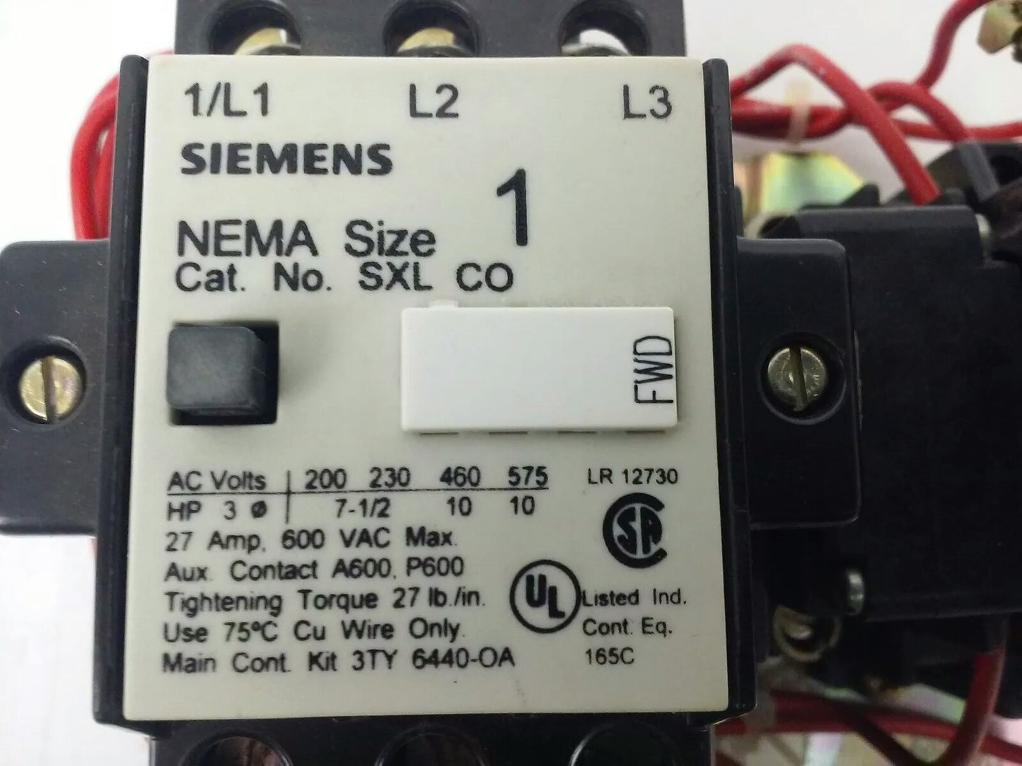 SIEMENS SRLCO240 REVERSING STARTER, SXLCO, 3PH, 27A, 600V,10HP, 240V COIL, SA13A