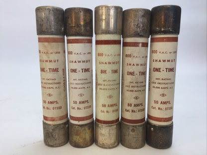 SHAWMUT OTS50 ONE-TIME FUSE 50AMP 600VAC CLASS K5 (LOT OF 5)