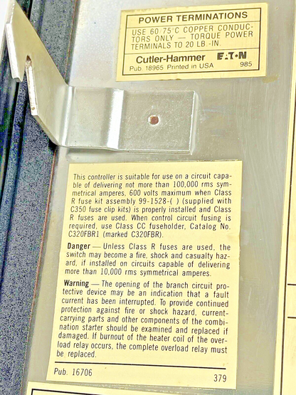 CUTLER HAMMER - A30CWA0 A2- COMBINATION MOTOR STARTER WITH MOTOR CIRCUIT SWITCH