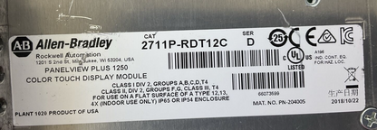 ALLEN BRADLEY 2711P-T12C4D8 SER A PANELVIEW PLUS 2711P-RDT12C 2711P-RP8D 24VDC