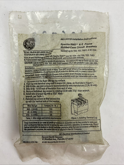GE TCAL18 CIRCUIT BREAKER LUG 150AMP (BAG OF 3)