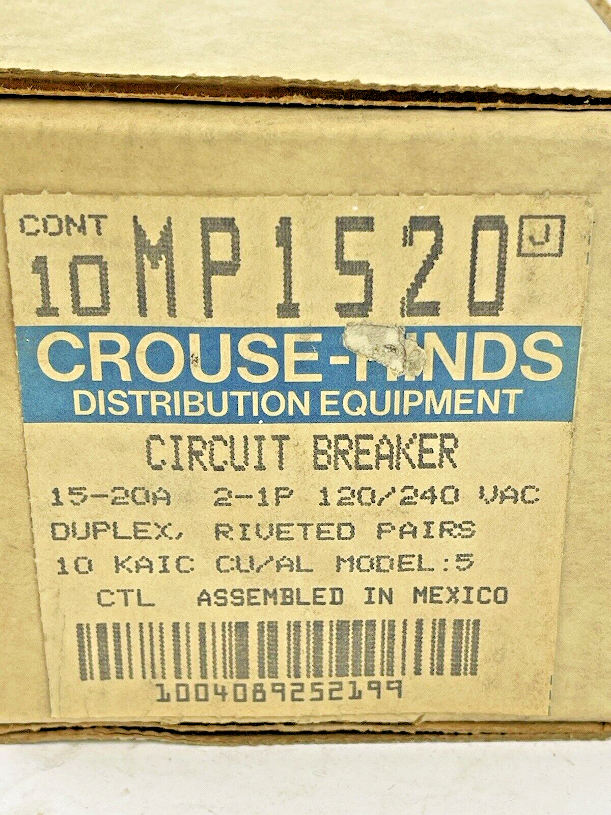 CROUSE-HINDS *BOX OF 10*-MP1520-2-1 POLE,15-20 A,240 VAC CIRCUIT BREAKER -MURRAY