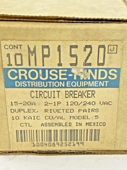 CROUSE-HINDS *BOX OF 10*-MP1520-2-1 POLE,15-20 A,240 VAC CIRCUIT BREAKER -MURRAY