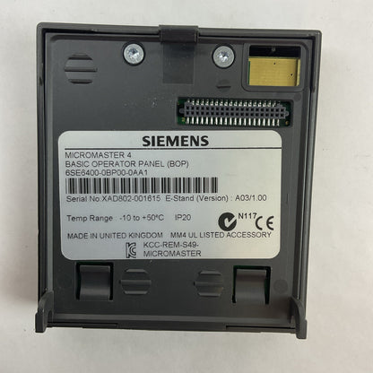 SIEMENS 6SE6400-0BP00-0AA1 MICROMASTER 4 BASIC OPERATOR PANEL E-STAND V A03/1.00