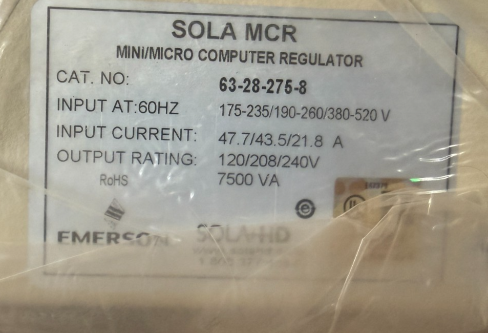 EMERSON 63-28-275-8 MINI/MICRO COMPUTER REGULATOR 520V 7500VA