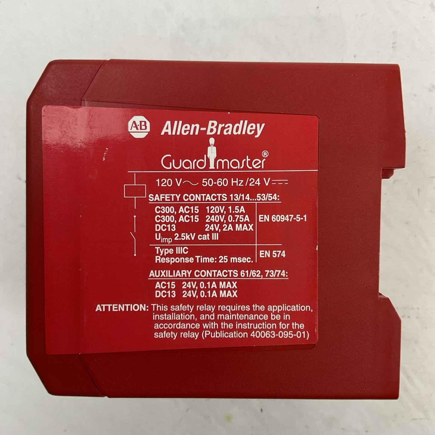 ALLEN BRADLEY 440R-ZBR520AZ1 SER A 120VAC 24VDC GUARD MASTER SAFETY RELAY