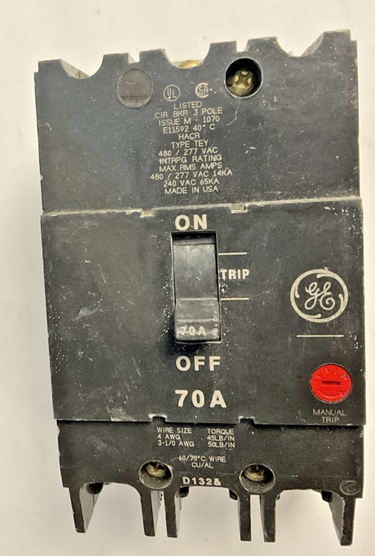 GE TEY370 CIRCUIT BREAKER 70A 480VAC 3POLE
