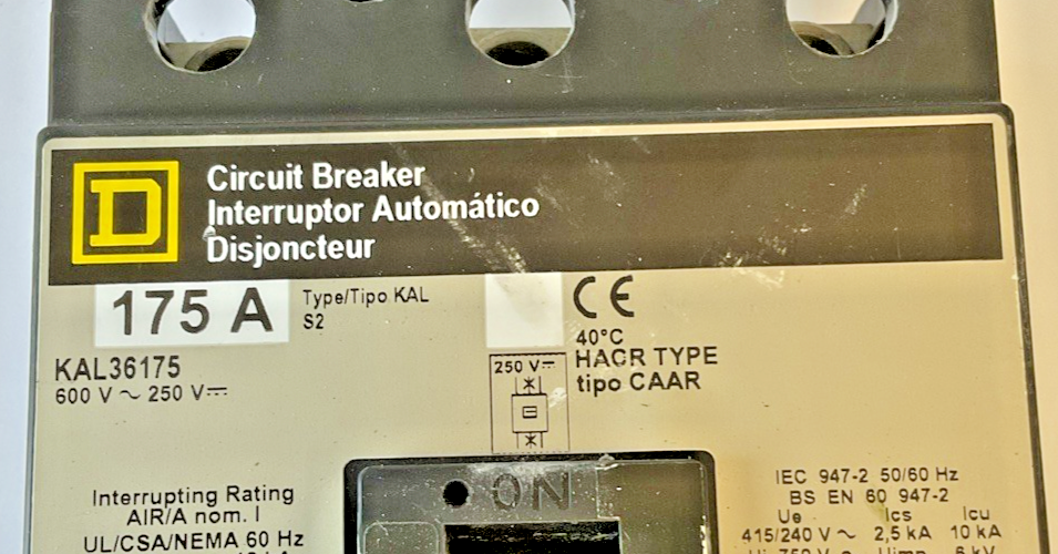 SQUARE D KAL36175 CIRCUIT BREAKER 600VAC 250VDC 175A
