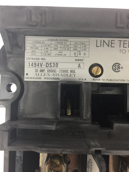 ALLEN BRADLEY 1494V-DHL233 FUSIBLE DISCONNECT SWITCH KIT 30A 250V TYPE 1,3,3R,12
