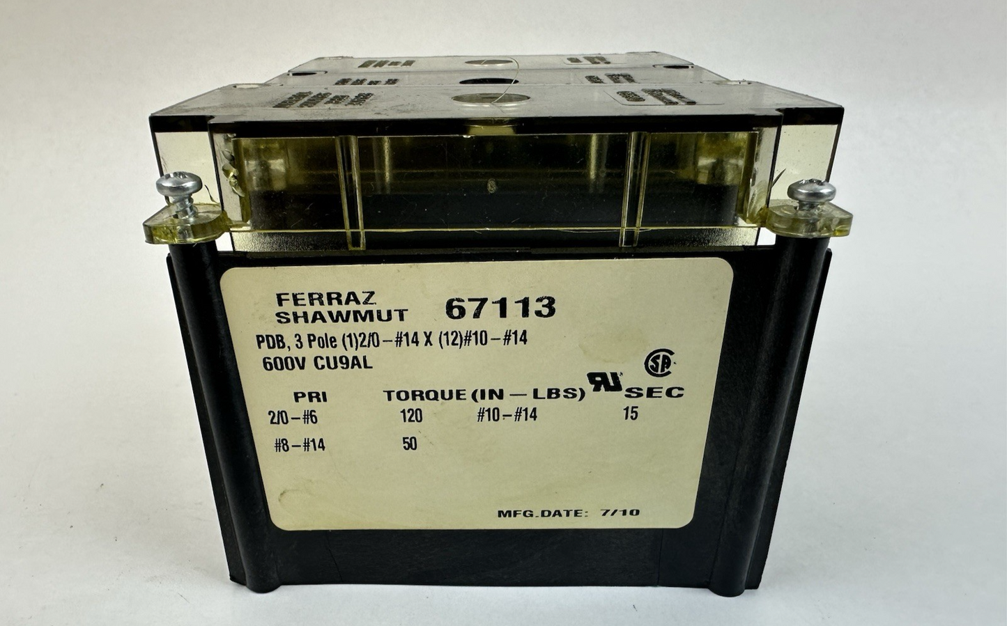 FERRAZ SHAWMUT 67113 POWER DISTRIBUTION BLOCK 3P 600V