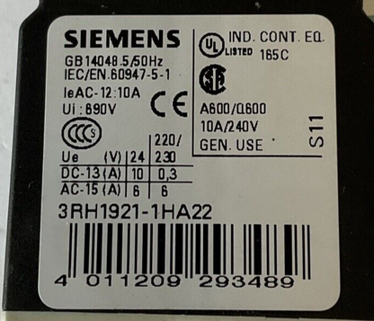 SIEMENS 3RH1921-1HA22 CONTACT BLOCK 10A 240V****LOTOF2****