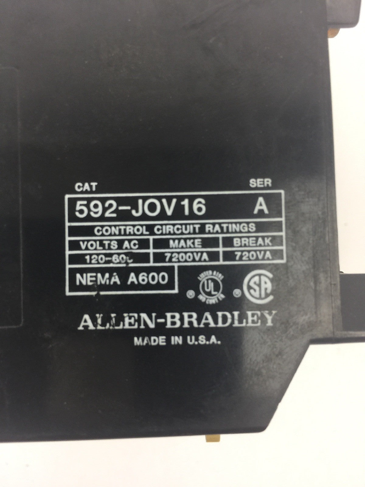 ALLEN BRADELY 592-JOV16 OVERLOAD RELAY SER A 120-600VAC NEMA A600