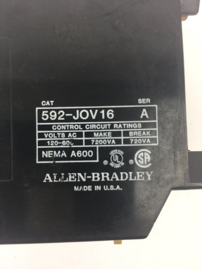 ALLEN BRADELY 592-JOV16 OVERLOAD RELAY SER A 120-600VAC NEMA A600