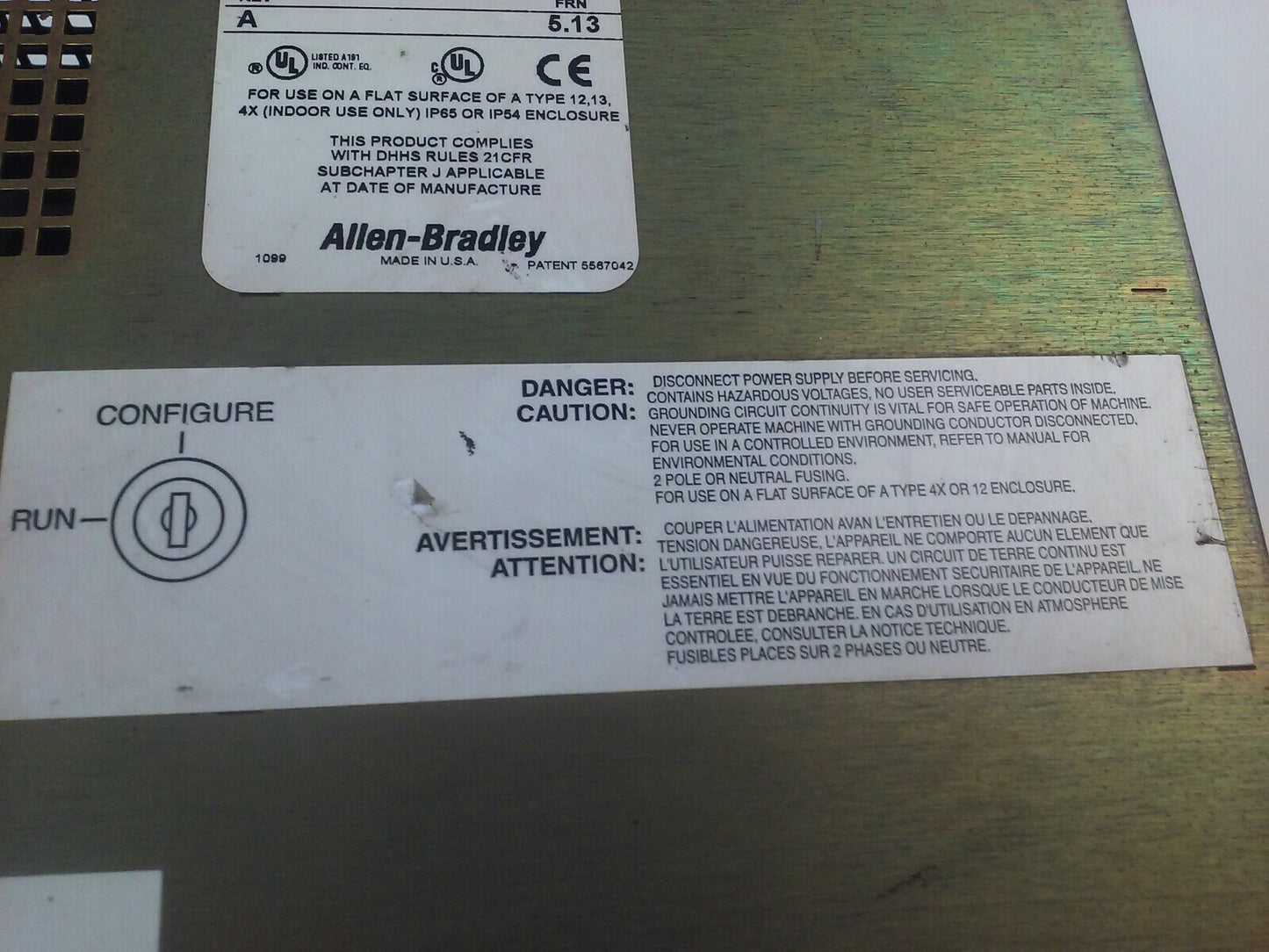 ALLEN BRADLEY 2711E-T10C6 SER. C REV. A  PANELVIEW 1000E TERMINAL FRN 5.13