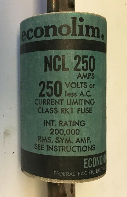 FEDERAL PACIFIC NCL 250 FUSE CLASS RK1 250VAC ECONOLIM NCLR 250