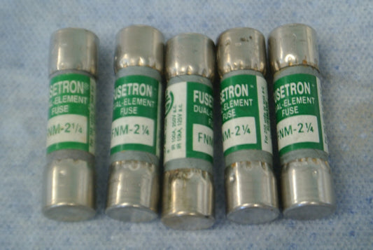 LOT of 5 / BUSS FNM-2-1/4 DUAL-ELEMENT FUSE / 2-1/4A / 250V