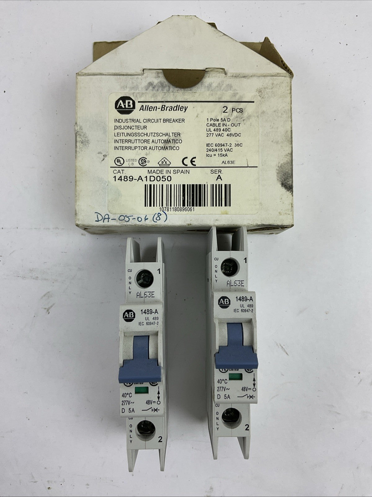 ALLEN BRADLEY 1489-A1D050 SER A INDUSTRIAL CIRCUIT BREAKER 277VAC 5A (LOT OF 2)