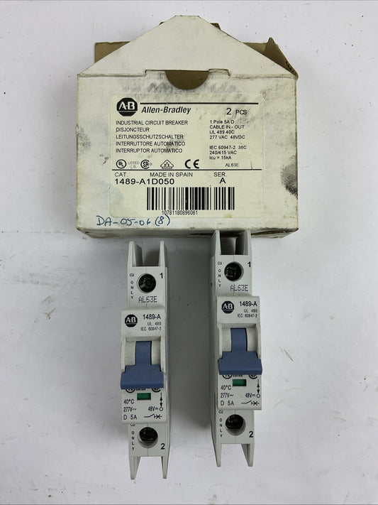ALLEN BRADLEY 1489-A1D050 SER A INDUSTRIAL CIRCUIT BREAKER 277VAC 5A (LOT OF 2)