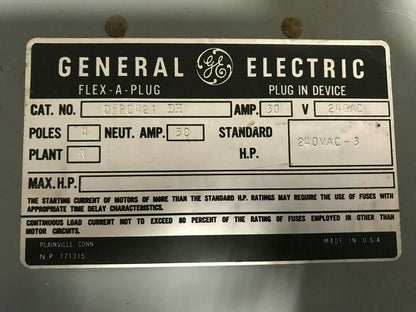 GE DFPC421DH FUSIBLE BUS PLUG SWITCH 4P 30A 240V W/ DH1P42 4P 30-60A FLEX A PLUG