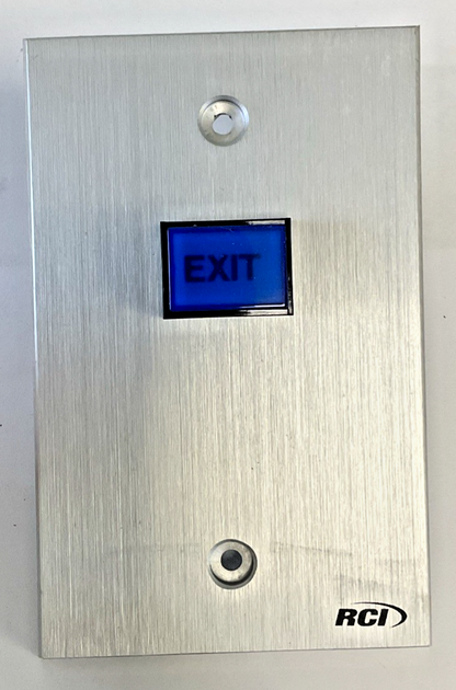 RCI 970BE-TD-12X28 ALUMINUM EXIT PUSH BUTTON BLUE 12V FRAME MOUNT