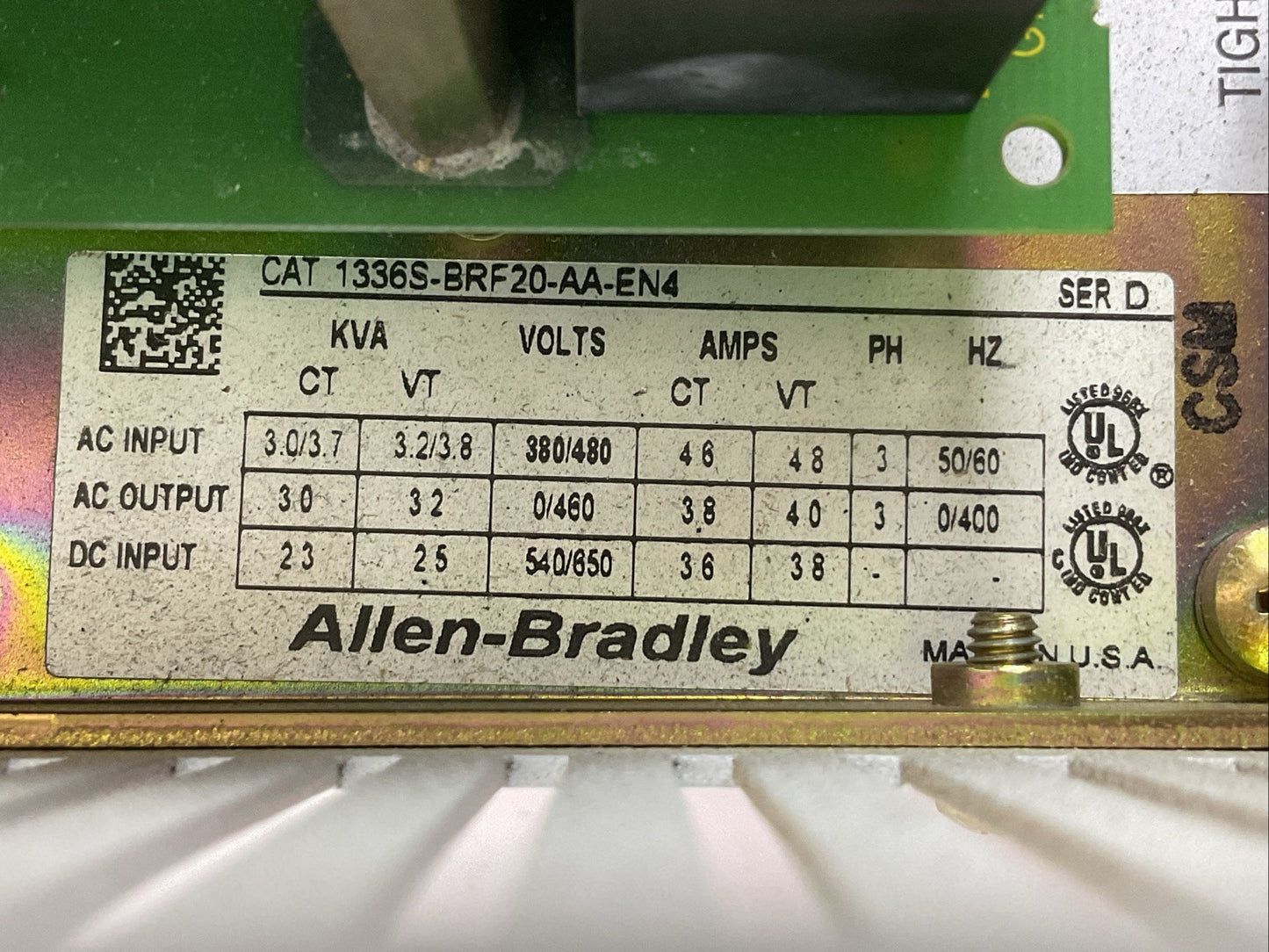 ALLEN BRADLEY 1336S-BRF20-AA-EN4 SER D 1336 PLUS SENSORLESS VECTOR DRIVE