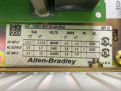ALLEN BRADLEY 1336S-BRF20-AA-EN4 SER D 1336 PLUS SENSORLESS VECTOR DRIVE
