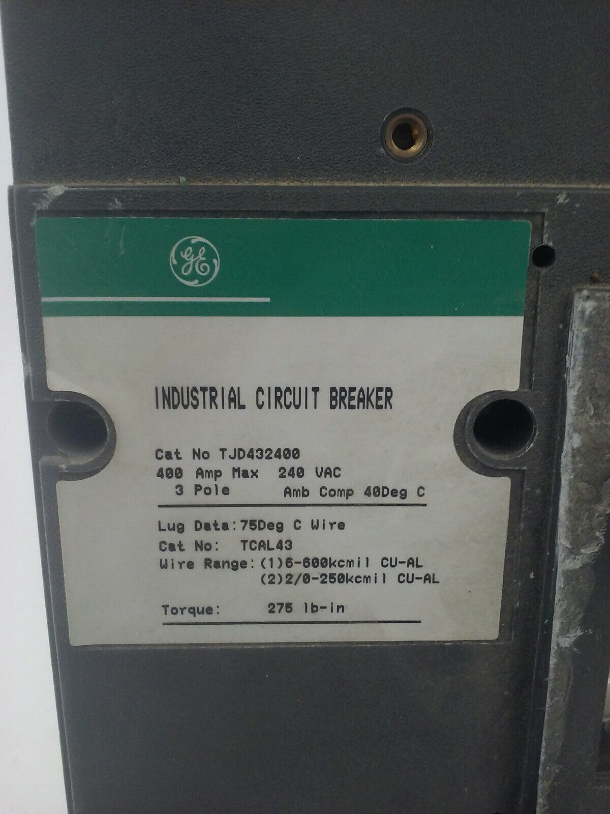 GENERAL ELECTRIC TJD432400 CIRCUIT BREAKER TRIP UNIT 400A 240VAC/250VDC 3P 22KA