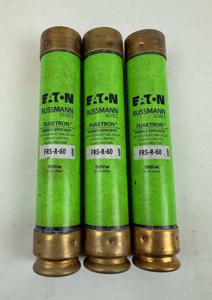 EATON BUSSMANN FRS-R-60 FUSE 60A 600VAC CLASS RK5 TIME DELAY LOT OF 3