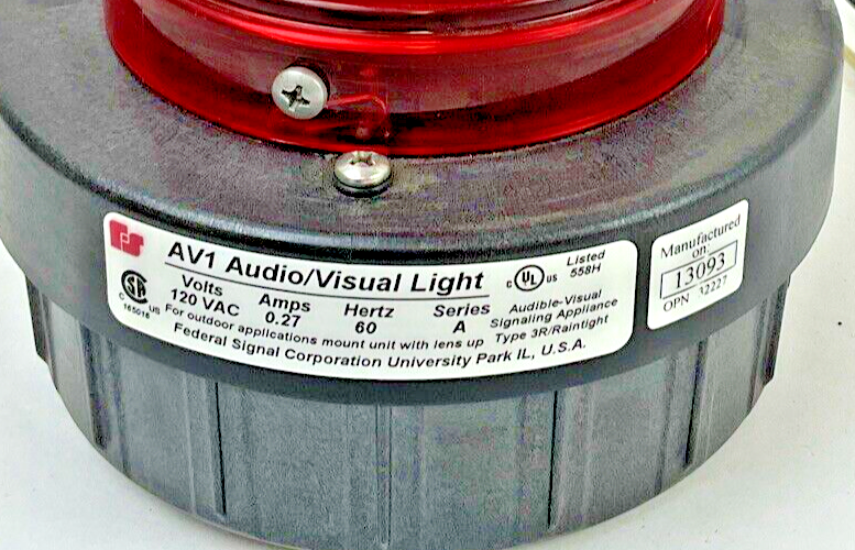 FEDERAL SIGNAL AV1 AUDIO/VISUAL LIGHT 120V 0.27A HZ60 SER.A