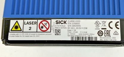 SICK CLV690-0000 BARCODE SCANNER 1056600 30VDC 15W