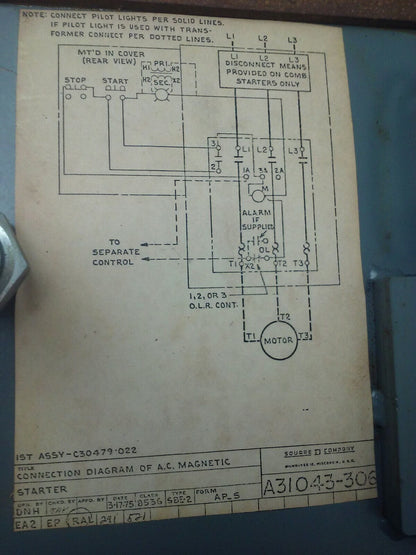 SQUARE D CLASS 8536 TYPE SBE2 8536-SBE2 DUST IGNITION PROOF ENCLOSURE START/STOP