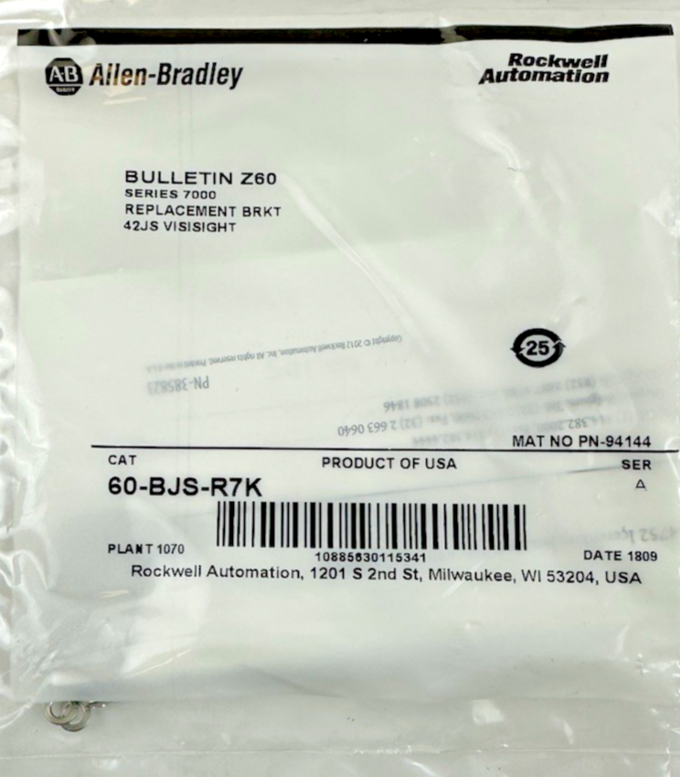 ALLEN-BRADLEY BULLETIN Z60 SERIES 7000 REPLACEMENT BRACKET 60-BJS-R7K SER. A
