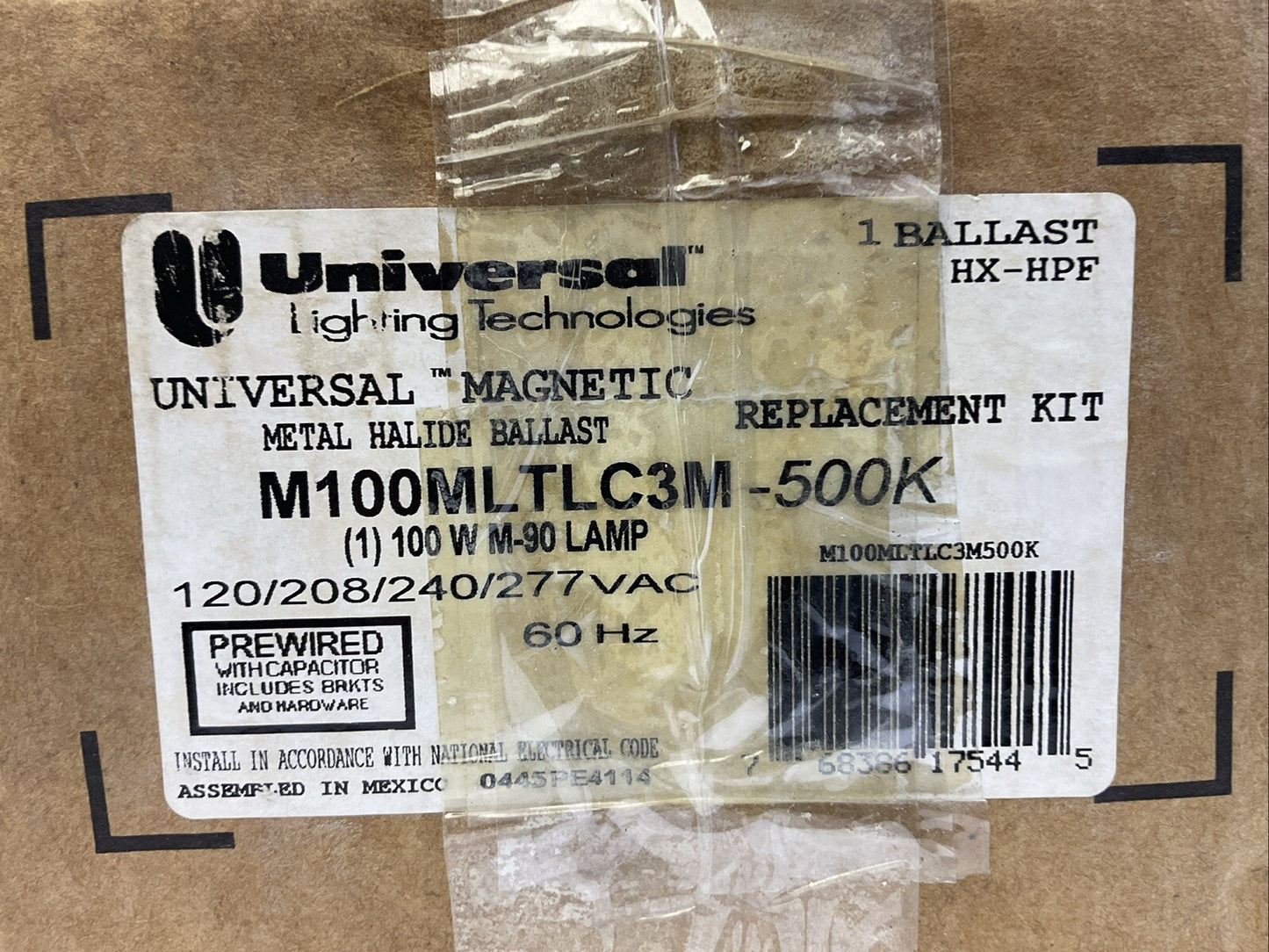 UNIVERSAL LIGHTING TECH M100MLTLC3M-500K UNIVERSAL MAGNETIC METAL HALIDE BALLAST