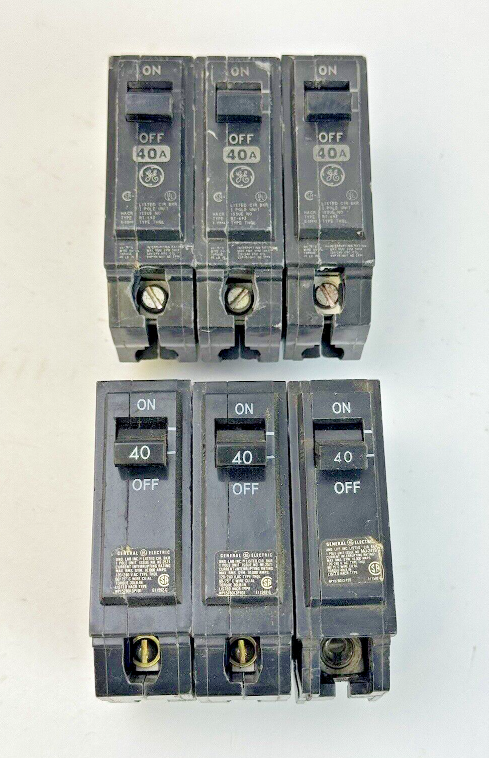 GE **LOT OF 6** THQL1140 - CIRCUIT BREAKERS -  1 POLE, 40 A, 240 VAC