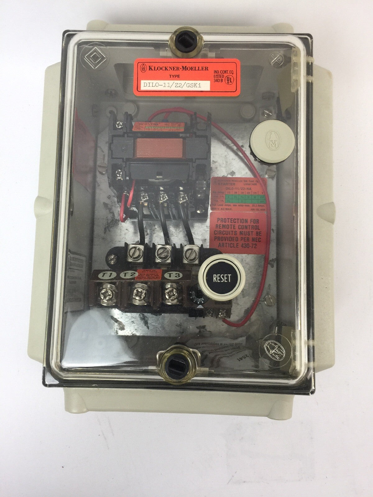 KLOCKNER-MOELLER DIL0-11/Z2/GSKi DIL0-11/Z2-NA INDUSTRIAL CONTROL PANEL ENCLOSUR